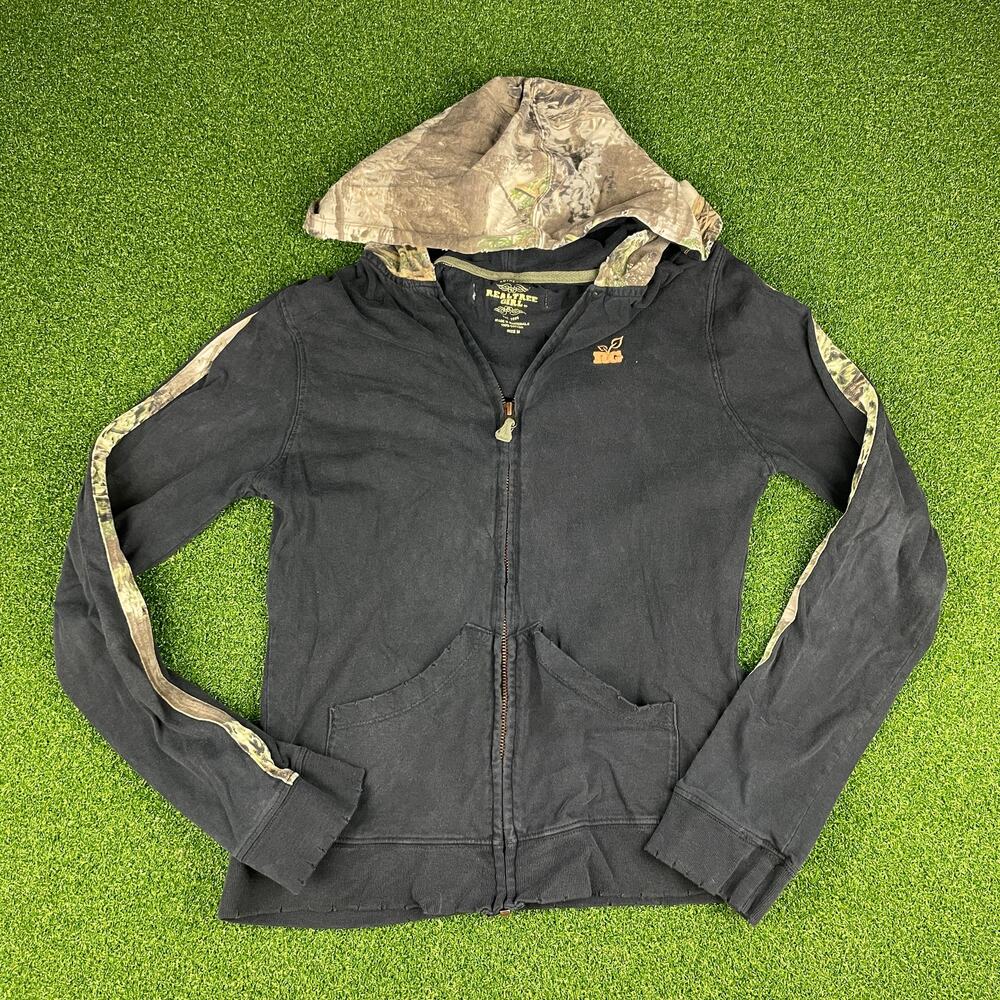 Y2K RealTree Girl Black Camo Full Zip Sweatshirt Hoodie Sz M